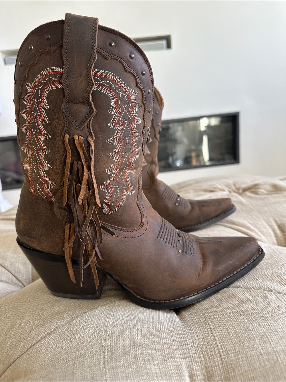 Durango Brown Leather Western Ankle Boots with Fringe